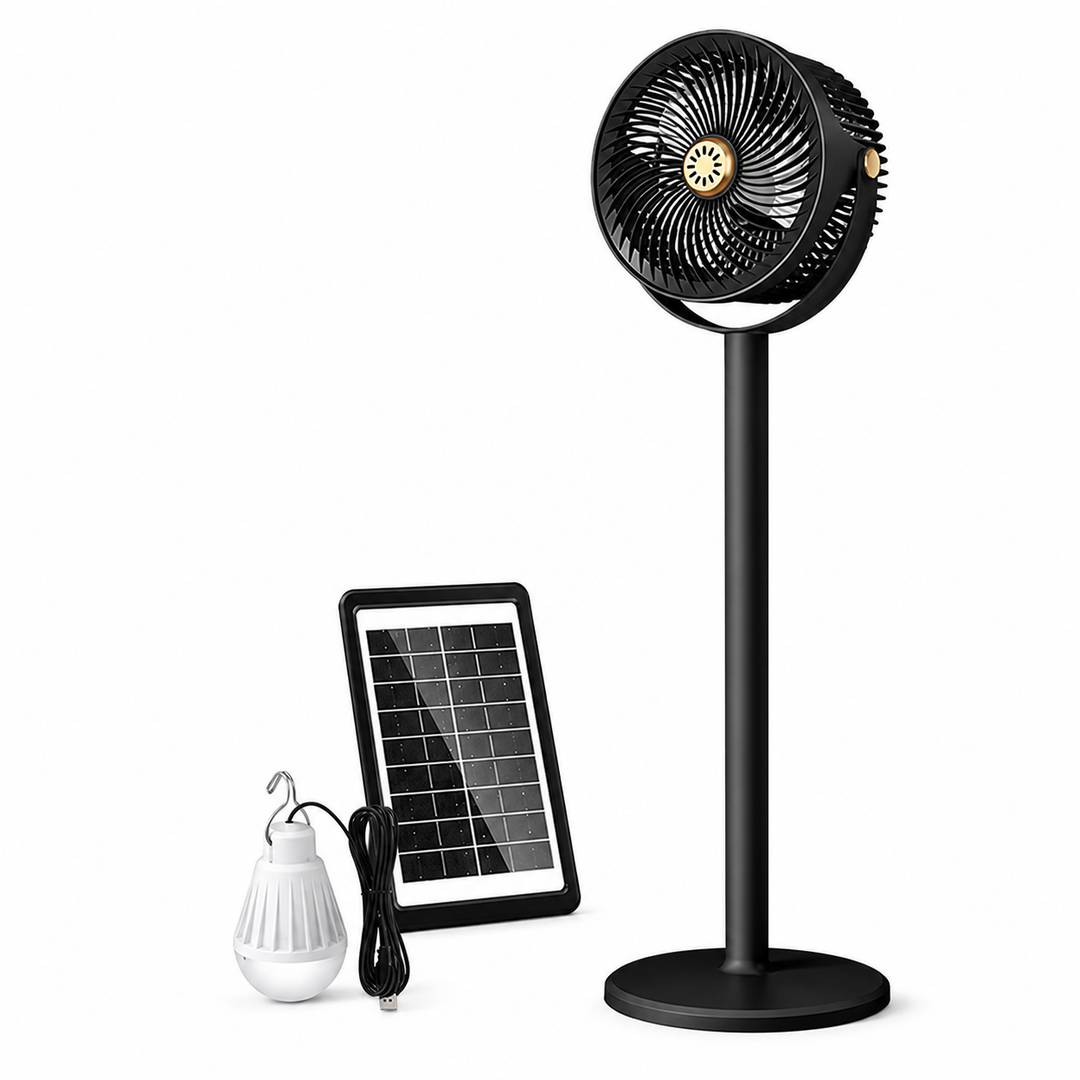 Standventilator Multifunktionel Med Solcelledrift og LED-lys