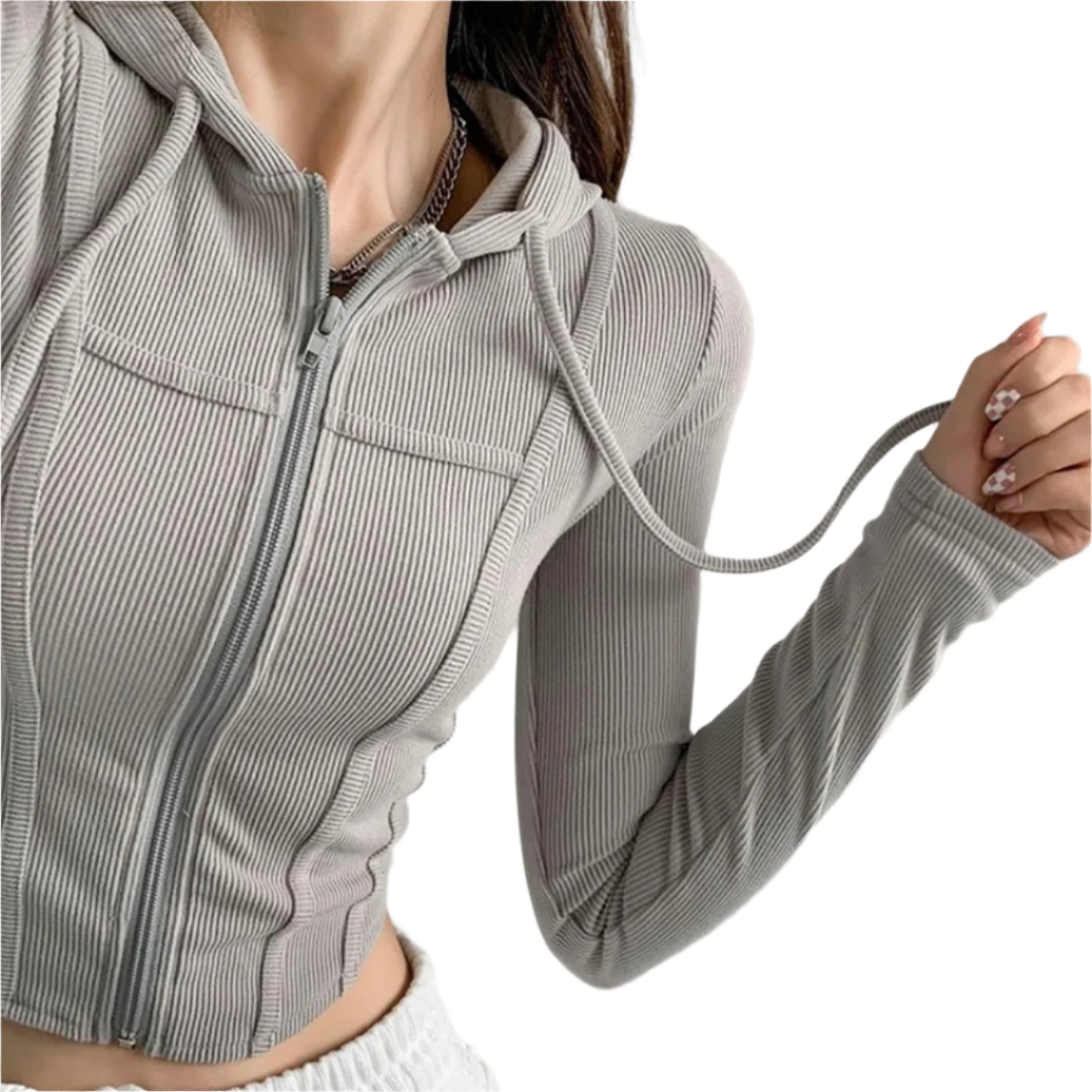 Zip Up Crop Fitted Hoodie til kvinder
