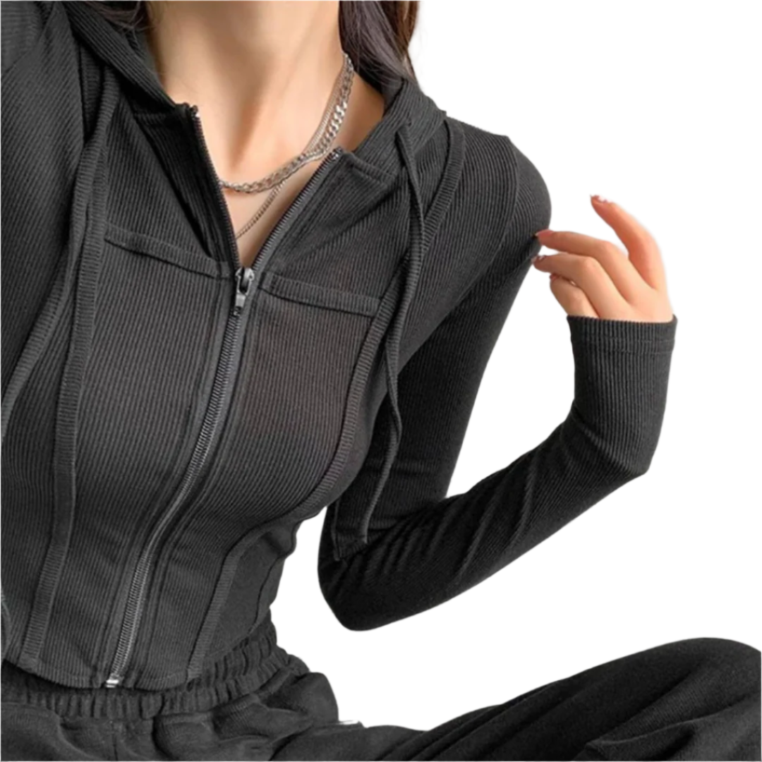 Zip Up Crop Fitted Hoodie til kvinder
