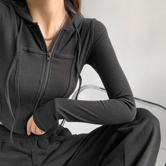 Zip Up Crop Fitted Hoodie til kvinder