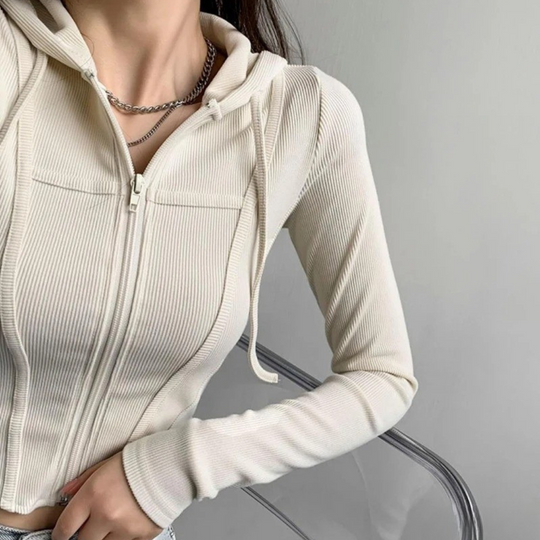 Zip Up Crop Fitted Hoodie til kvinder