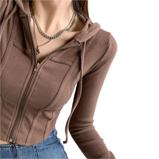 Zip Up Crop Fitted Hoodie til kvinder