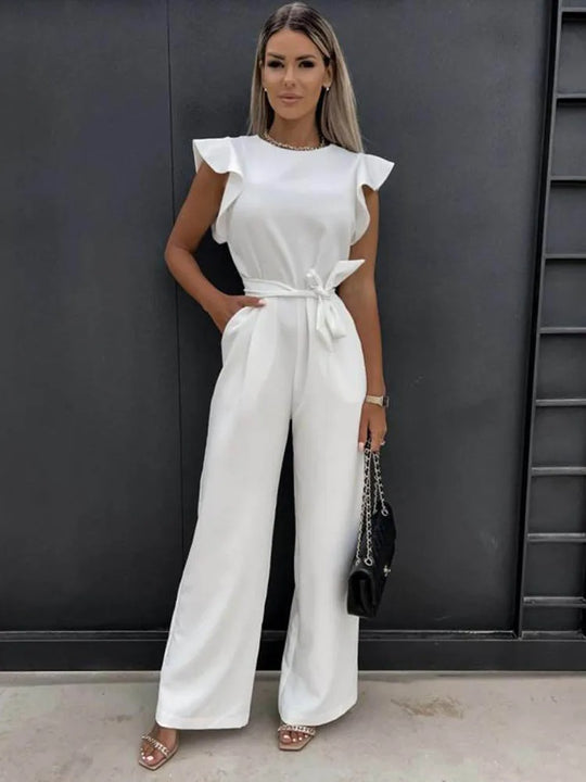 Flæseærmer binde-talje Jumpsuit med brede ben