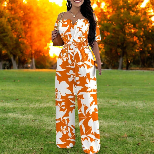 Fashion Print Off-shoulder smocked talje jumpsuit