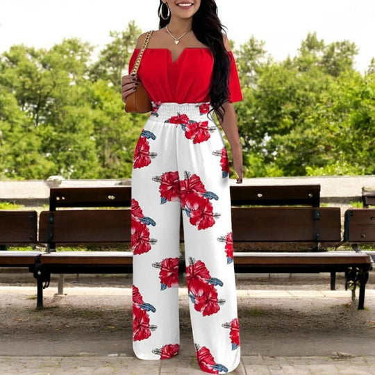 Fashion Print Off-shoulder smocked talje jumpsuit