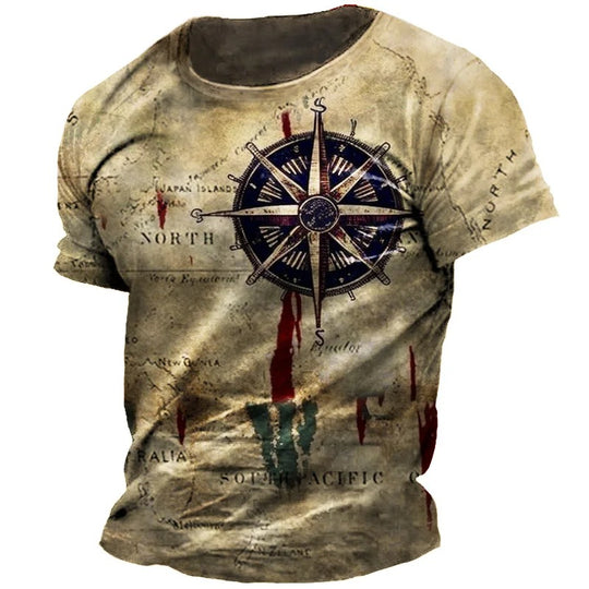 Vintage kompas-T-shirt til mænd