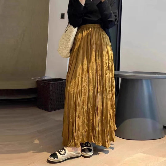 Kvinders satin plisseret Maxi-nederdel