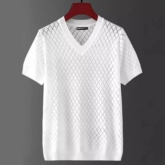 Herre-T-shirt i is-silke med V-hals