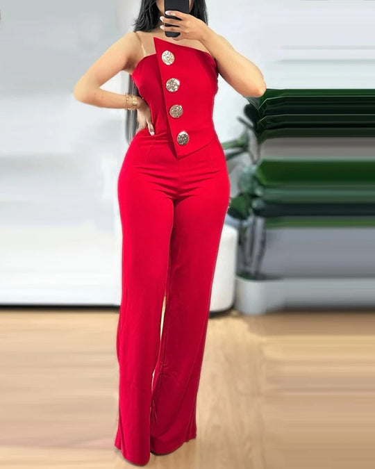 Asymmetrisk bandeau-stropløs jumpsuit