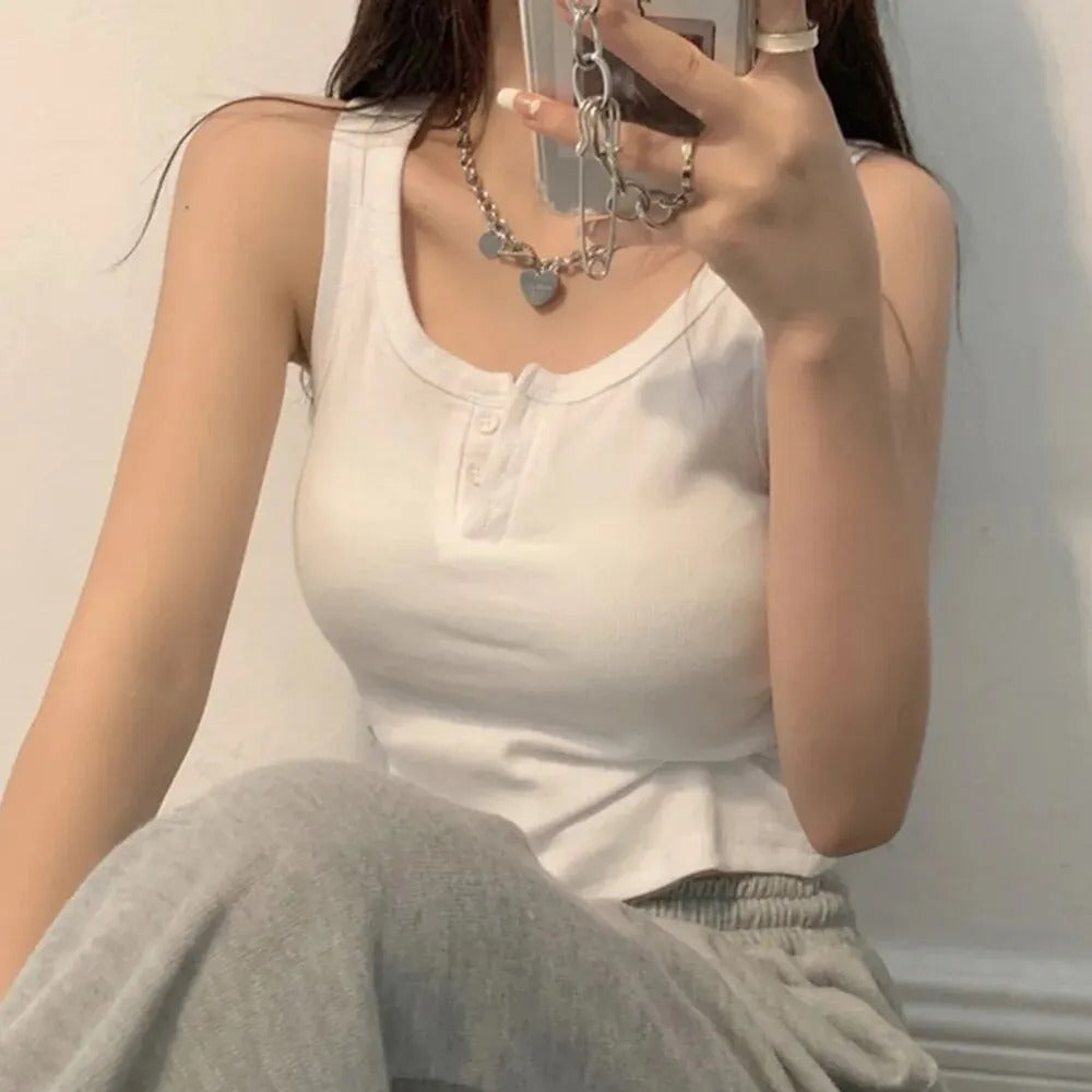 Kvinders rib-button-down tanktop