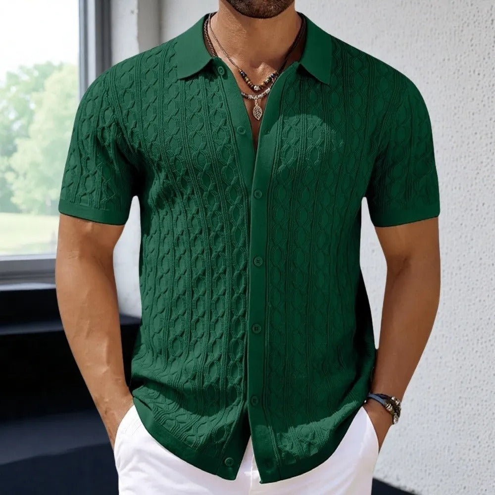 Retro jacquardstrikket polo til mænd