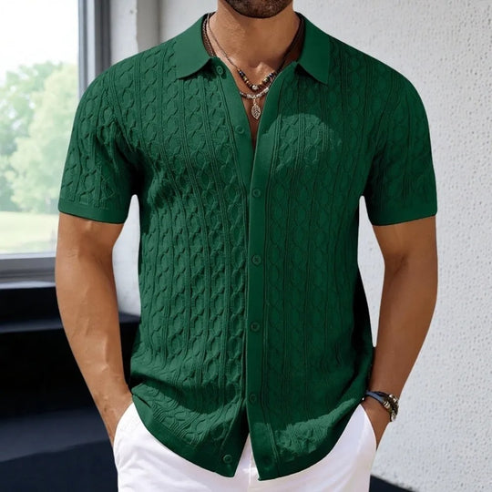 Retro jacquardstrikket polo til mænd