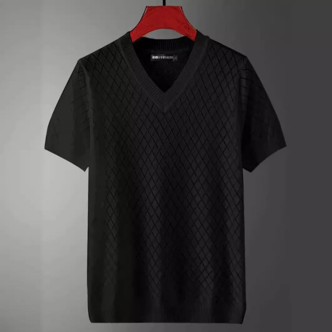 Herre-T-shirt i is-silke med V-hals