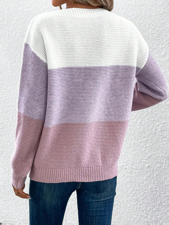 Trefarvet patchwork-sweater til kvinder