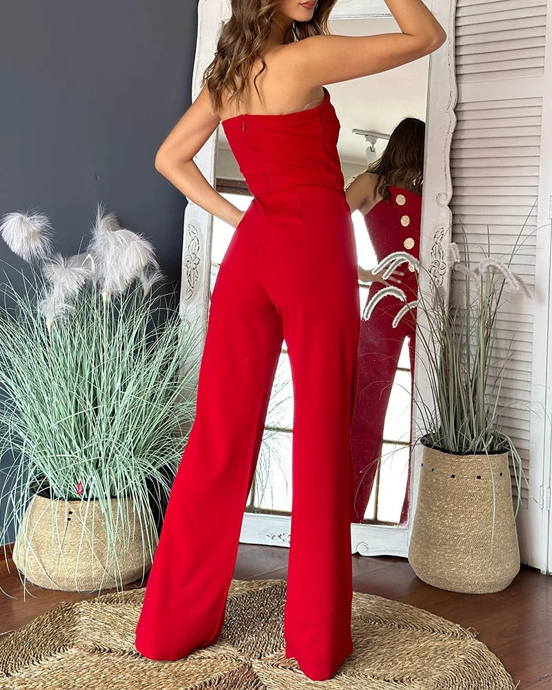 Asymmetrisk bandeau-stropløs jumpsuit