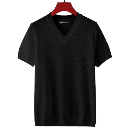 Herre-T-shirt i is-silke med V-hals