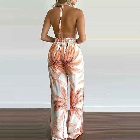 Digital Print V-hals Farverig Jumpsuit