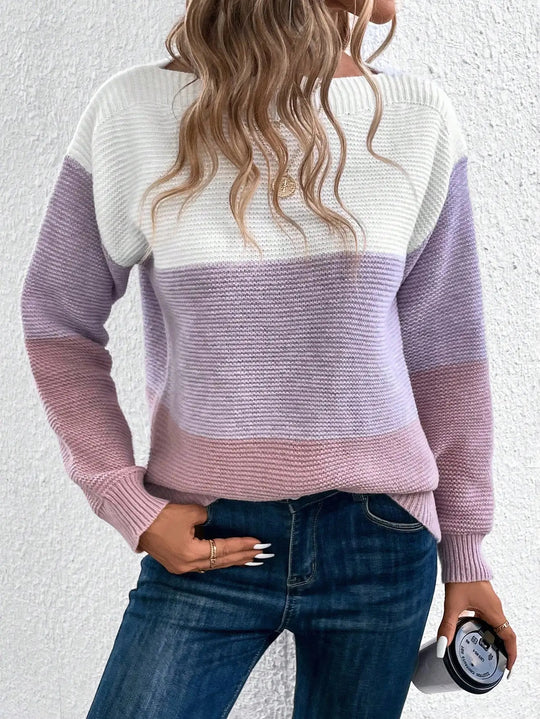 Trefarvet patchwork-sweater til kvinder