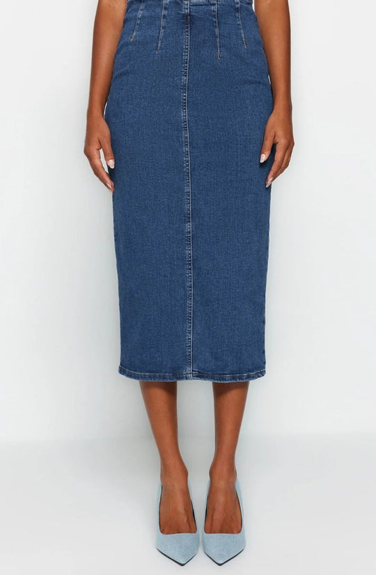 Midi Pencil denimnederdel til kvinder