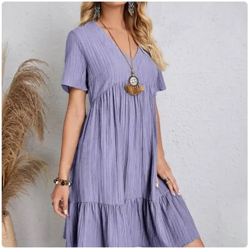 Dame V-hals Peplum Fit Flare Kjole