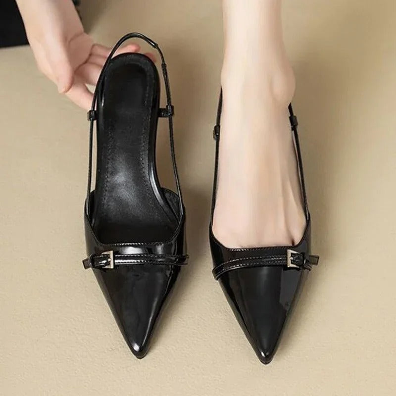 Kvinders blanke slingback sandaler med mellemhæl