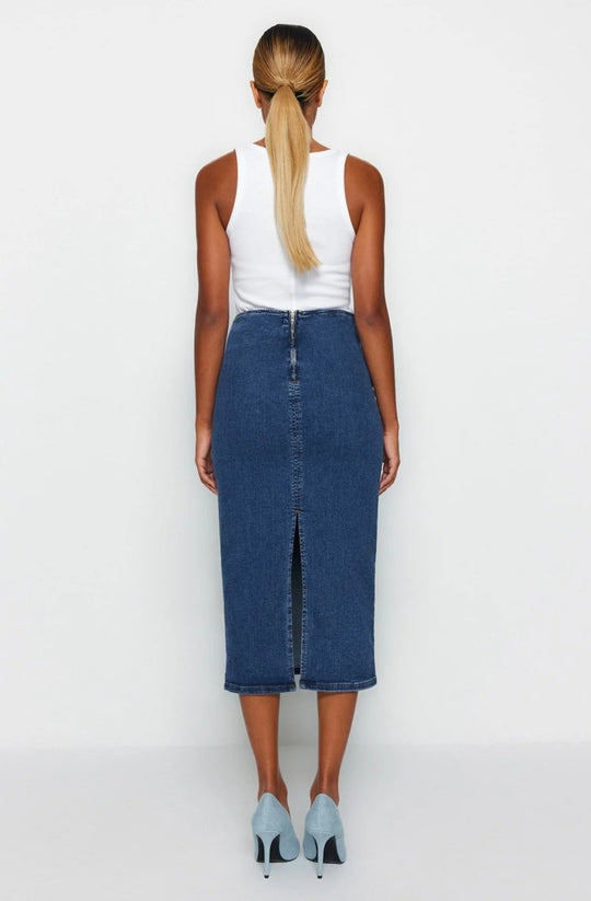 Midi Pencil denimnederdel til kvinder