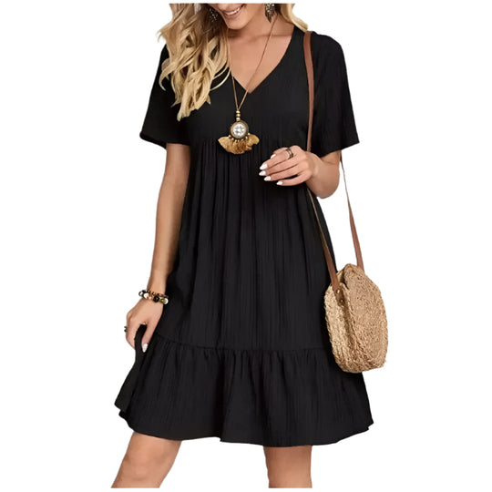 Dame V-hals Peplum Fit Flare Kjole