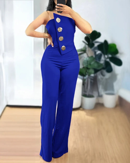 Asymmetrisk bandeau-stropløs jumpsuit