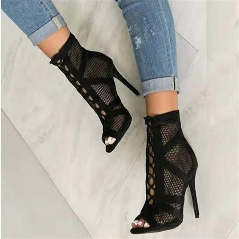 Kvinders mesh Peep Toe-hælede sandaler