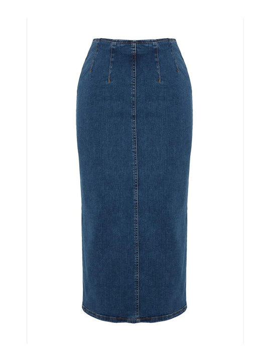 Midi Pencil denimnederdel til kvinder