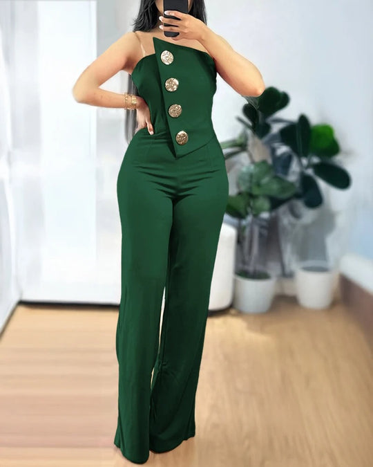 Asymmetrisk bandeau-stropløs jumpsuit