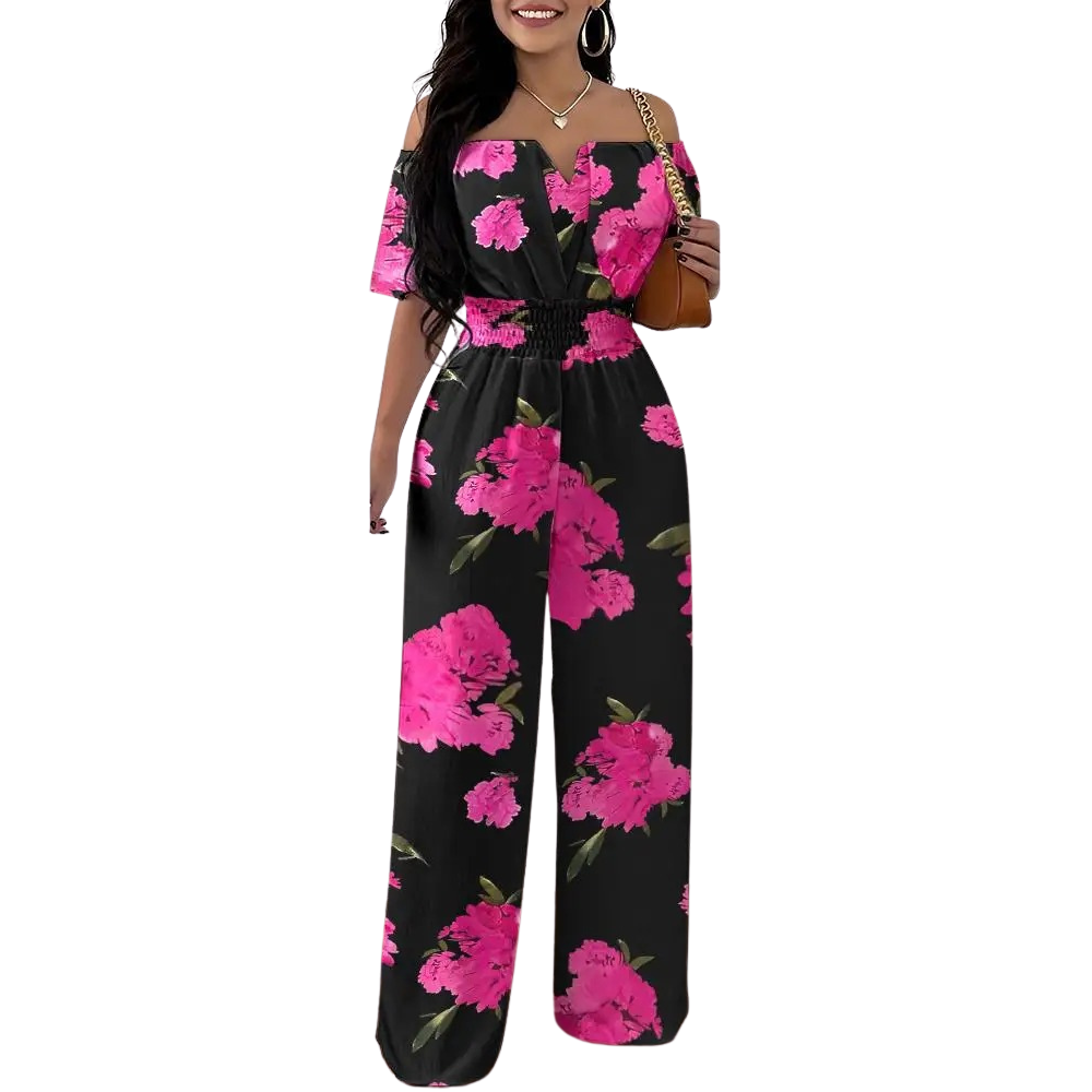 Fashion Print Off-shoulder smocked talje jumpsuit