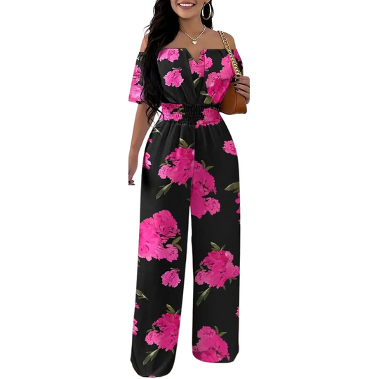 Fashion Print Off-shoulder smocked talje jumpsuit
