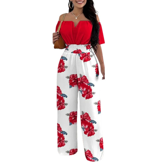 Fashion Print Off-shoulder smocked talje jumpsuit