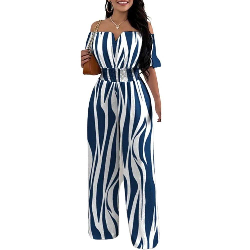 Fashion Print Off-shoulder smocked talje jumpsuit