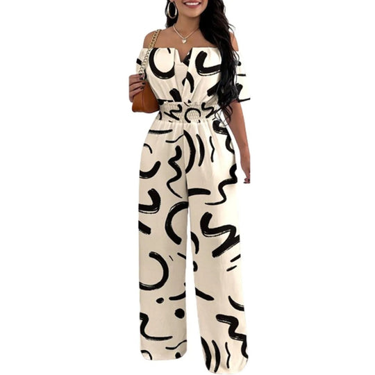 Fashion Print Off-shoulder smocked talje jumpsuit