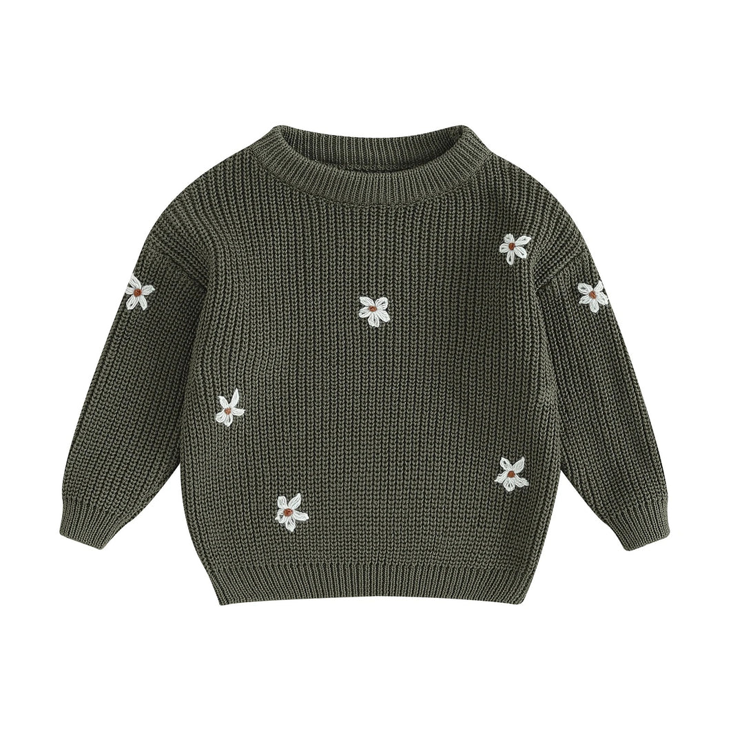 Blomsterstrikket pullover til børn