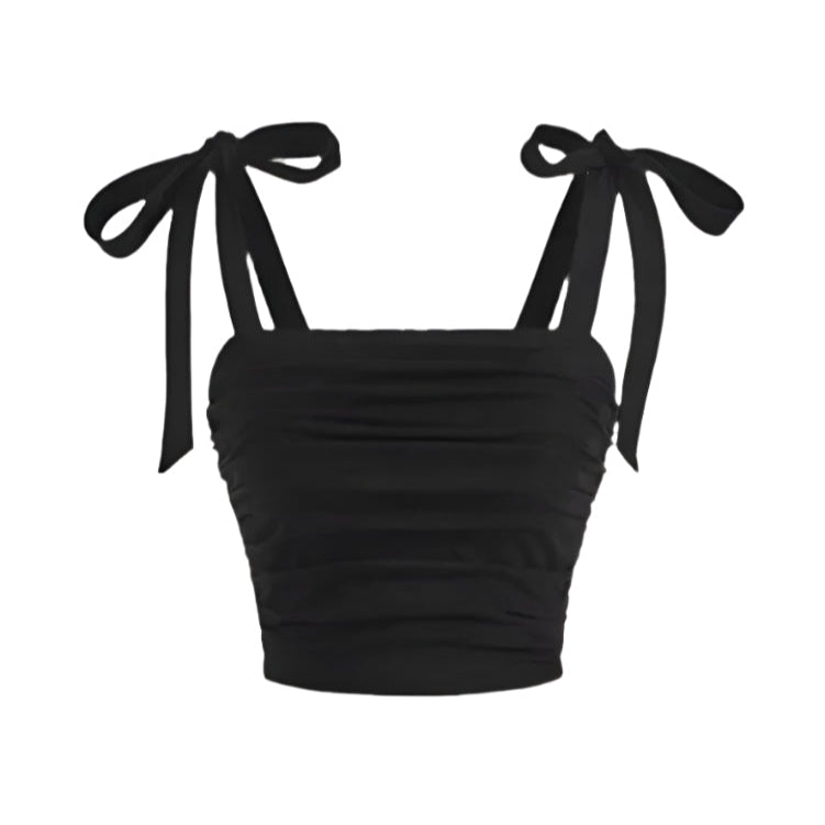 Ruffle Tie Shoulder Crop Top til kvinder