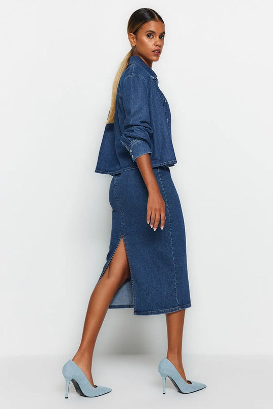 Midi Pencil denimnederdel til kvinder