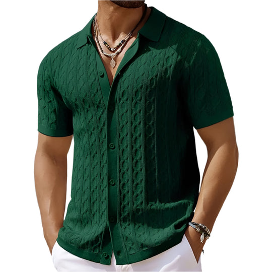 Retro jacquardstrikket polo til mænd