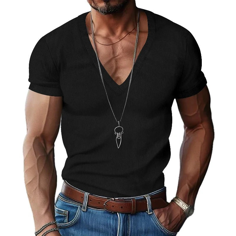 Herre-T-shirt i fløjl med V-hals