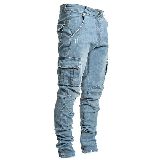 Elastiske jeans med flere lommer til mænd