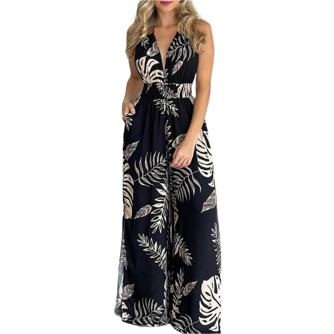 Digital Print V-hals Farverig Jumpsuit