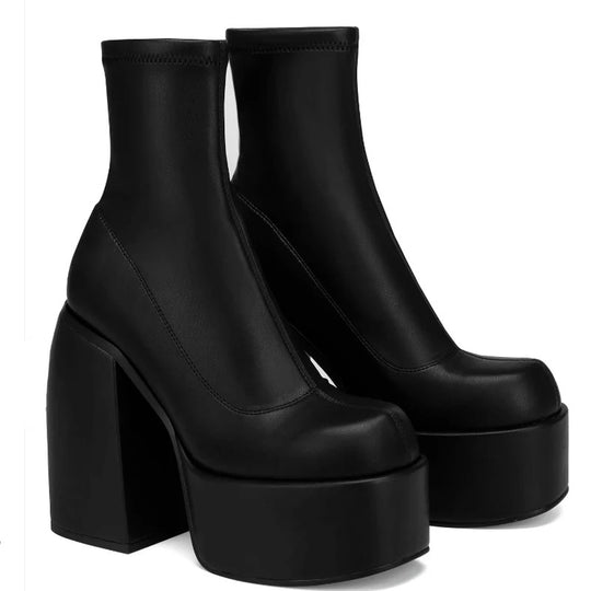 Kvinders Chunky Heels Læderstøvler