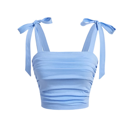 Ruffle Tie Shoulder Crop Top til kvinder