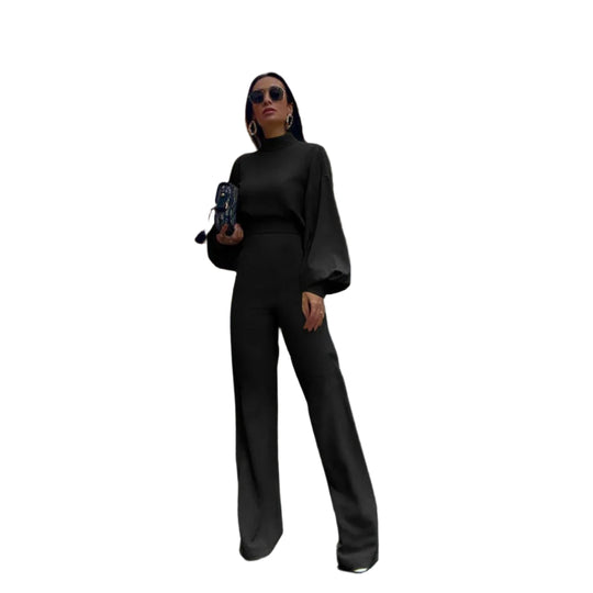 Lanterneærmet jumpsuit med høj talje