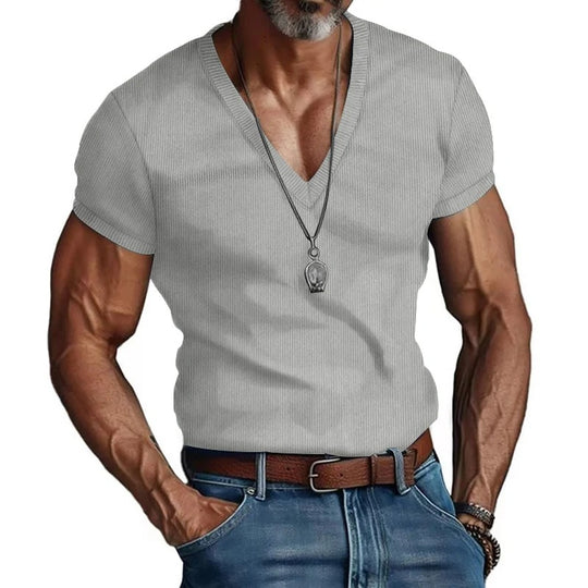 Herre-T-shirt i fløjl med V-hals