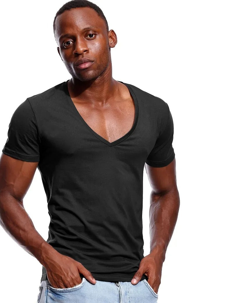 Herre-T-shirt med dyb V-hals