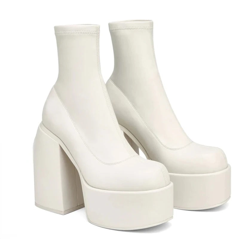 Kvinders Chunky Heels Læderstøvler