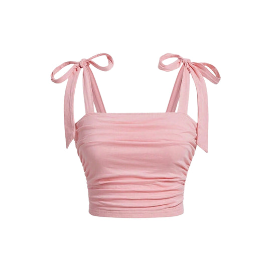 Ruffle Tie Shoulder Crop Top til kvinder